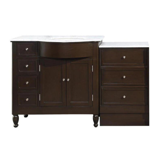 Silkroad Exclusive 58" Single Right Sink Dark Walnut Bathroom Modular Vanity With Carrara White Marble Countertop and White Ceramic Undermount Sink - HYP-0902-WM-UWC-58-R