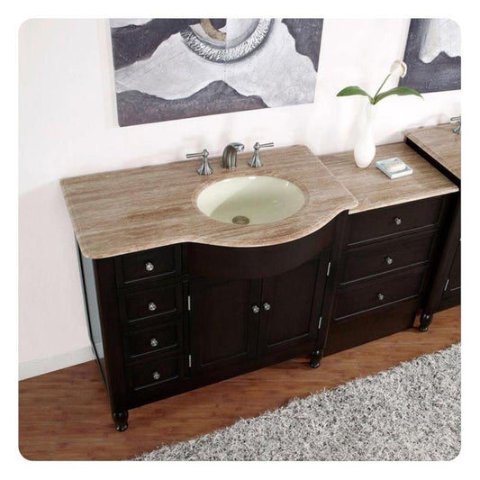 Silkroad 58" Single Right Sink Vanity, Dark Walnut - HYP-0902-T-UIC-58-R
