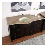 Silkroad Exclusive 58" Single Right Sink Dark Walnut Bathroom Modular Vanity With Travertine Countertop and Ivory Ceramic Undermount Sink - HYP-0902-T-UIC-58-R