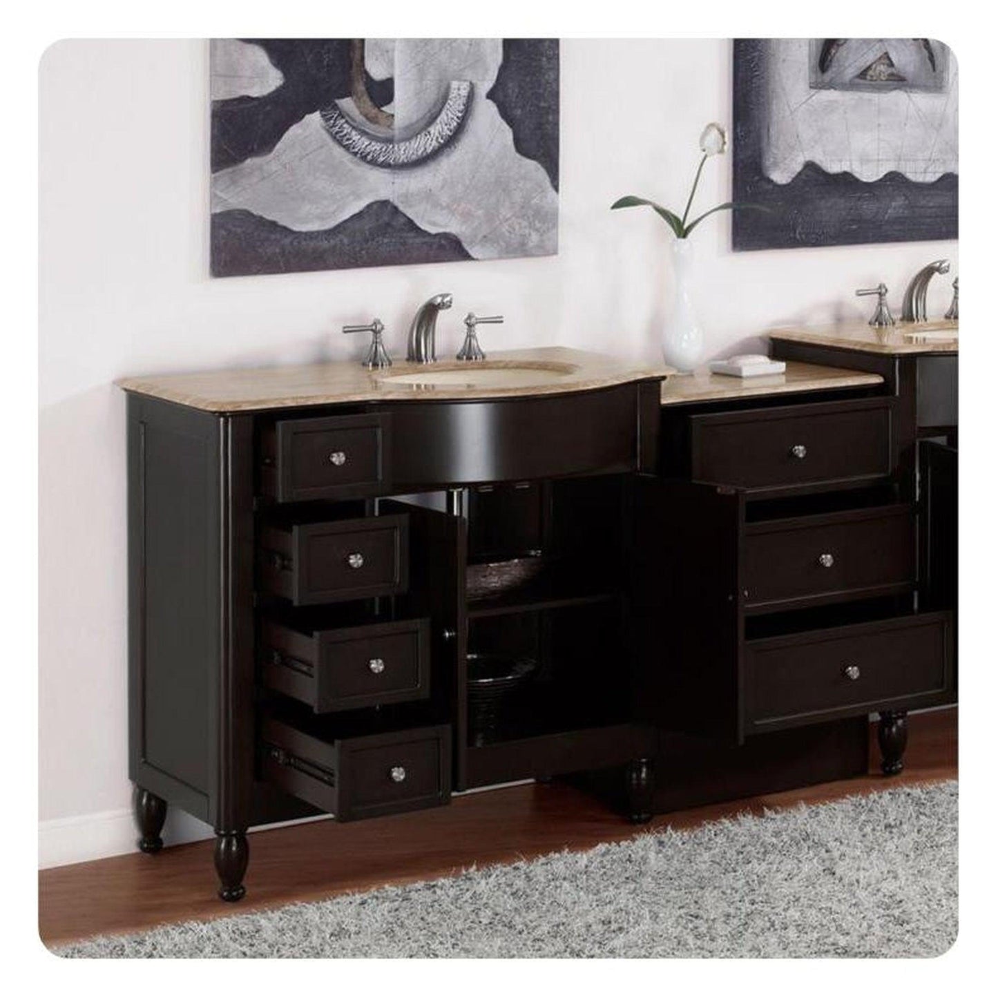 Silkroad 58" Single Right Sink Vanity, Dark Walnut - HYP-0902-T-UIC-58-R