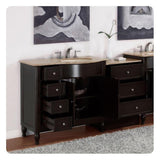 Silkroad Exclusive 58" Single Right Sink Dark Walnut Bathroom Modular Vanity With Travertine Countertop and Ivory Ceramic Undermount Sink - HYP-0902-T-UIC-58-R