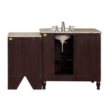 Silkroad Exclusive 58" Single Right Sink Dark Walnut Bathroom Modular Vanity With Travertine Countertop and Ivory Ceramic Undermount Sink - HYP-0902-T-UIC-58-R