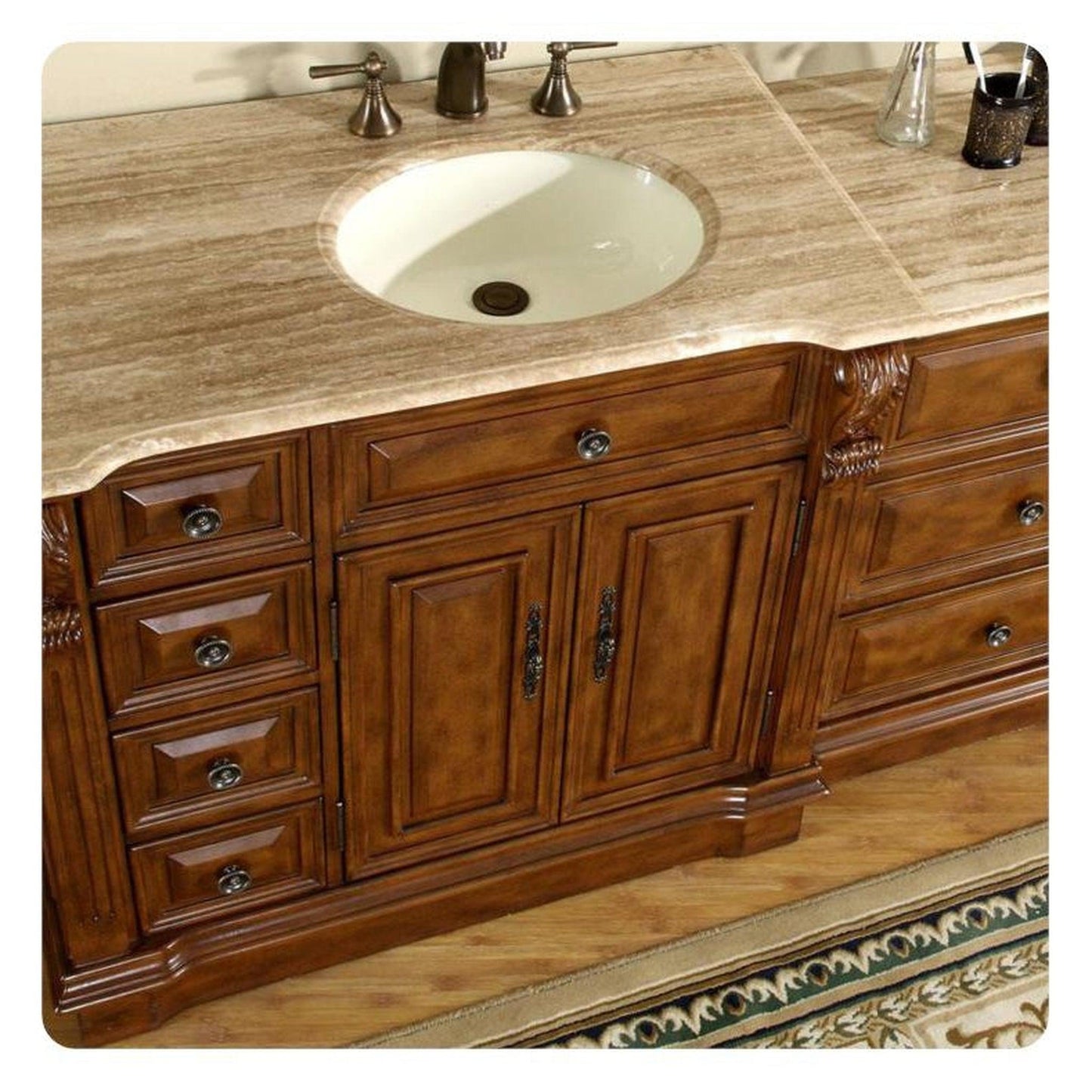 Silkroad 58" Right Sink Walnut Vanity, Travertine Top, Ivory Undermount – HYP-0904-T-UIC-58-R
