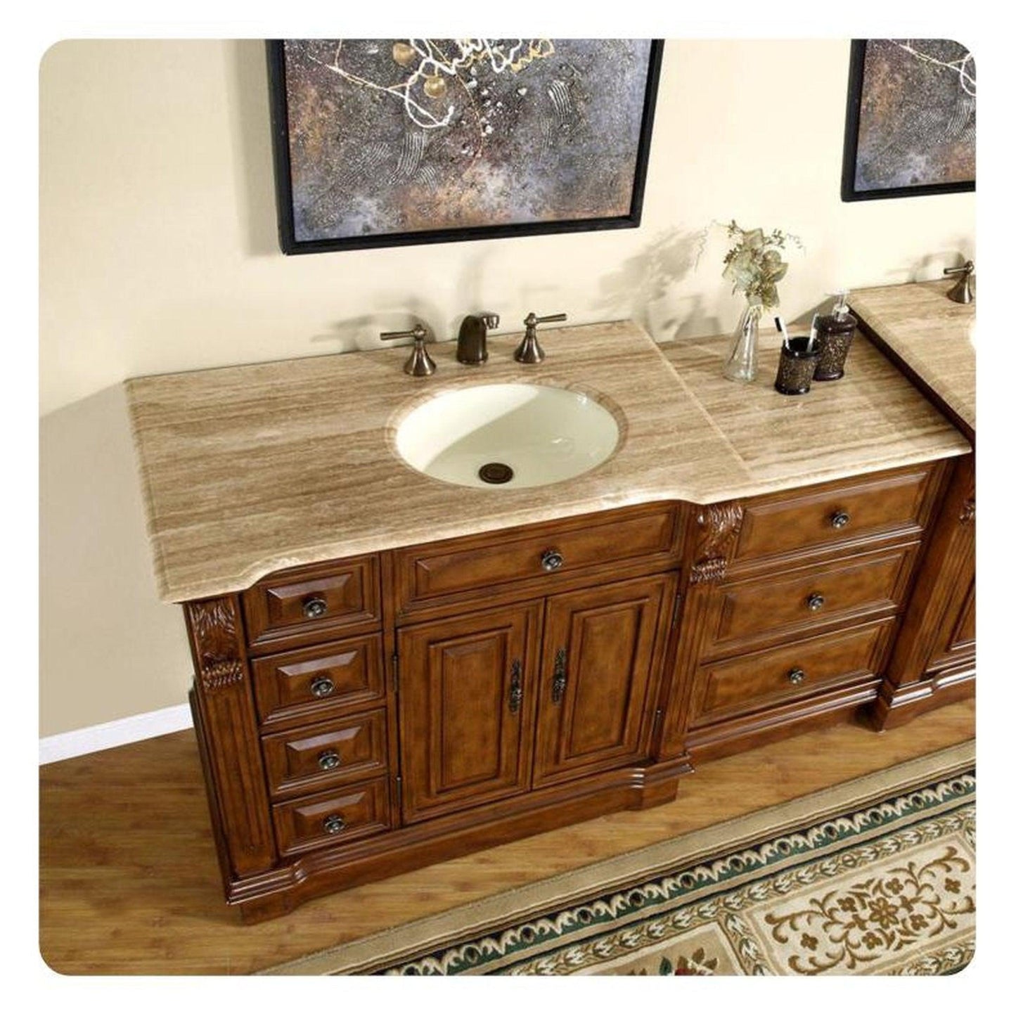 Silkroad 58" Right Sink Walnut Vanity, Travertine Top, Ivory Undermount – HYP-0904-T-UIC-58-R