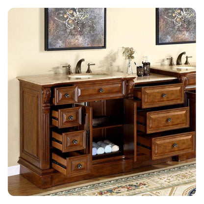 Silkroad 58" Right Sink Walnut Vanity, Travertine Top, Ivory Undermount – HYP-0904-T-UIC-58-R
