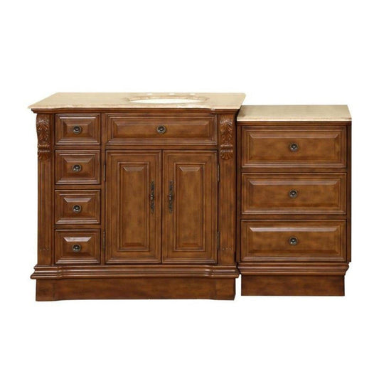 Silkroad 58" Right Sink Walnut Vanity, Travertine Top, Ivory Undermount – HYP-0904-T-UIC-58-R