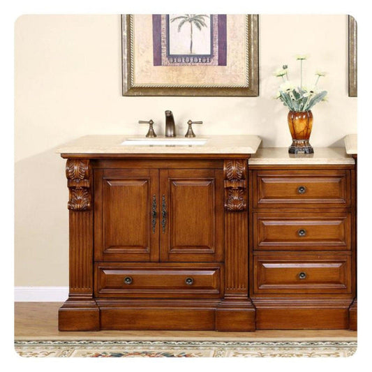 Silkroad Exclusive 58" Single Sink Cherry Modular Bathroom Vanity With Travertine Countertop and White Ceramic Undermount Sink - HYP-0907-T-UWC-58