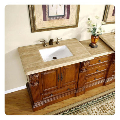 Silkroad Exclusive 58" Single Sink Cherry Modular Bathroom Vanity With Travertine Countertop and White Ceramic Undermount Sink - HYP-0907-T-UWC-58