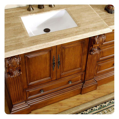 Silkroad Exclusive 58" Single Sink Cherry Modular Bathroom Vanity With Travertine Countertop and White Ceramic Undermount Sink - HYP-0907-T-UWC-58