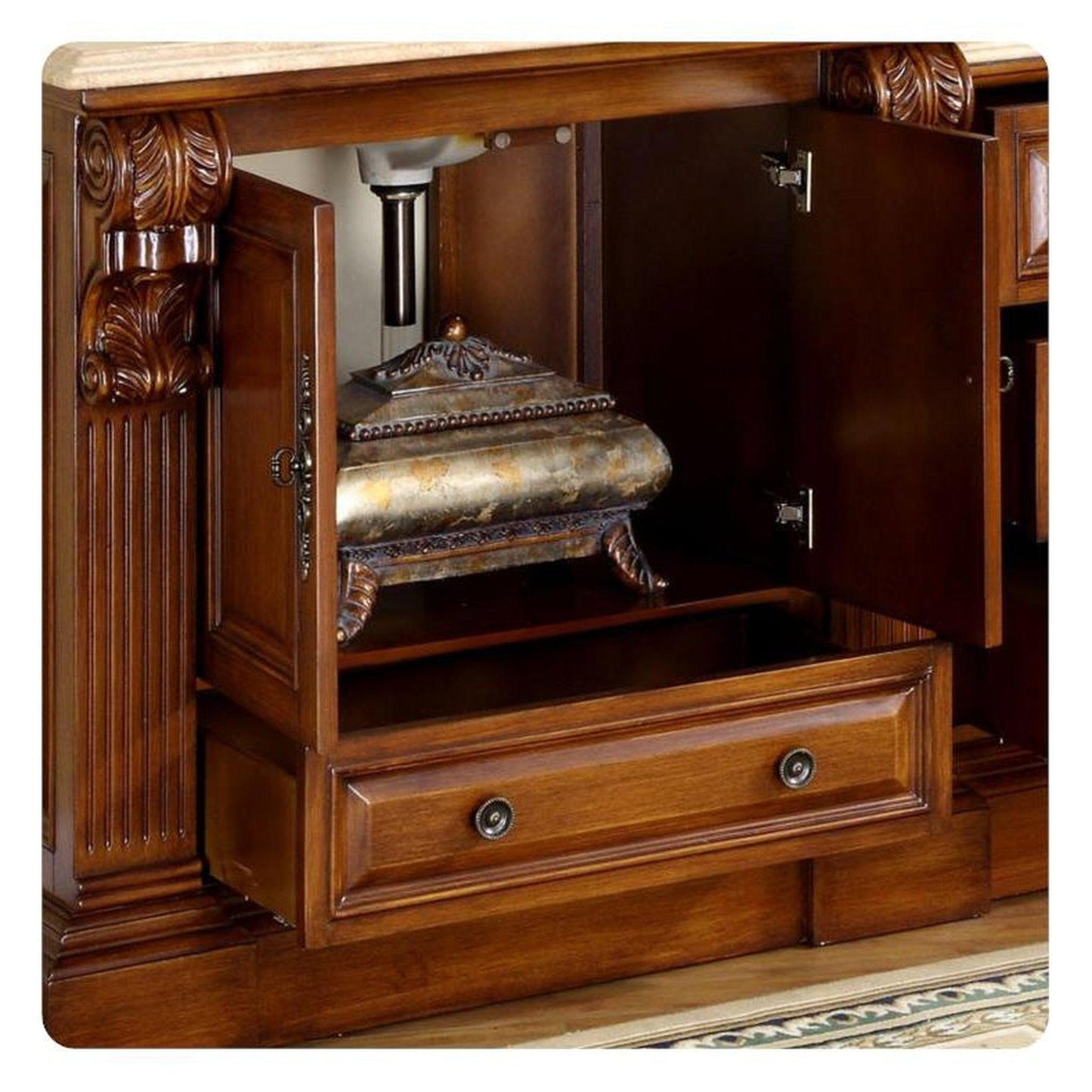 Silkroad Exclusive 58" Single Sink Cherry Modular Bathroom Vanity With Travertine Countertop and White Ceramic Undermount Sink - HYP-0907-T-UWC-58