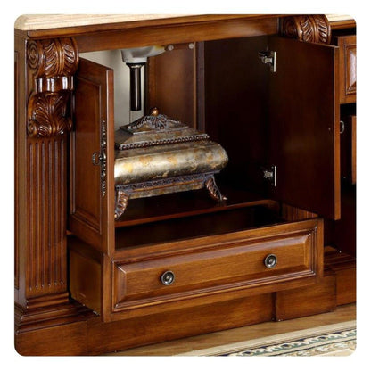 Silkroad Exclusive 58" Single Sink Cherry Modular Bathroom Vanity With Travertine Countertop and White Ceramic Undermount Sink - HYP-0907-T-UWC-58