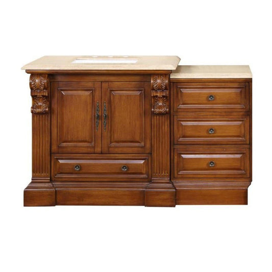 Silkroad Exclusive 58" Single Sink Cherry Modular Bathroom Vanity With Travertine Countertop and White Ceramic Undermount Sink - HYP-0907-T-UWC-58