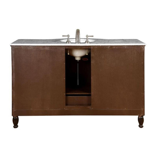 Silkroad Exclusive 58" Single Sink Dark Walnut Bathroom Vanity With Carrara White Marble Countertop and White Ceramic Undermount Sink - HYP-0717-WM-UWC-58