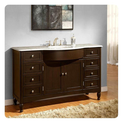 Silkroad Exclusive 58" Single Sink Dark Walnut Bathroom Vanity With Carrara White Marble Countertop and White Ceramic Undermount Sink - HYP-0717-WM-UWC-58