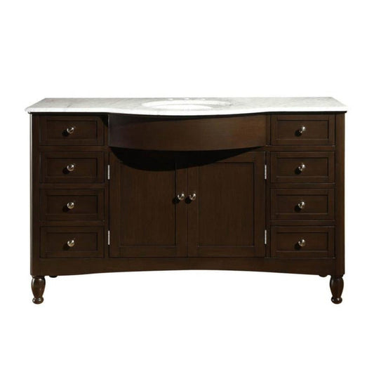 Silkroad Exclusive 58" Single Sink Dark Walnut Bathroom Vanity With Carrara White Marble Countertop and White Ceramic Undermount Sink - HYP-0717-WM-UWC-58