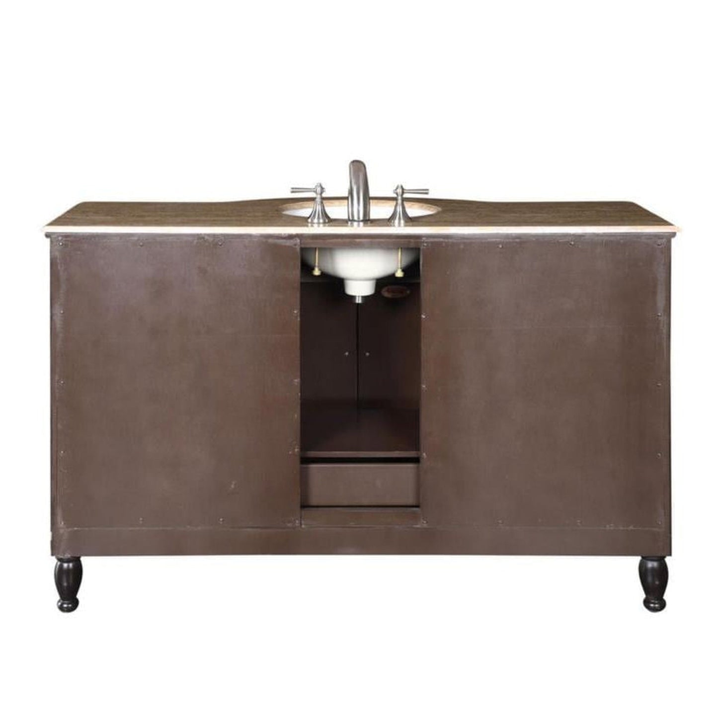 Silkroad Exclusive 58" Single Sink Dark Walnut Bathroom Vanity With Travertine Countertop and White Ceramic Undermount Sink - HYP-0717-T-UWC-58