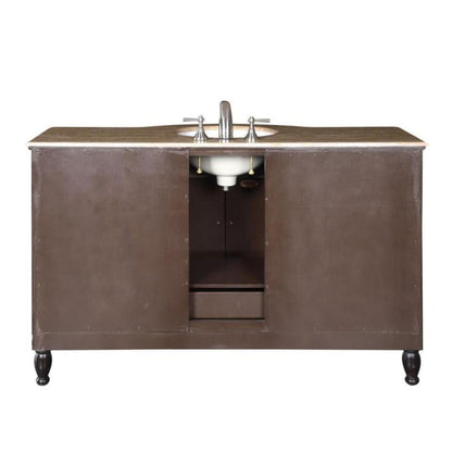 Silkroad Exclusive 58" Single Sink Dark Walnut Bathroom Vanity With Travertine Countertop and White Ceramic Undermount Sink - HYP-0717-T-UWC-58