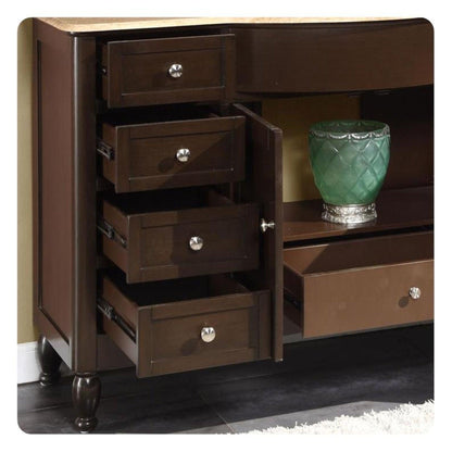 Silkroad Exclusive 58" Single Sink Dark Walnut Bathroom Vanity With Travertine Countertop and White Ceramic Undermount Sink - HYP-0717-T-UWC-58