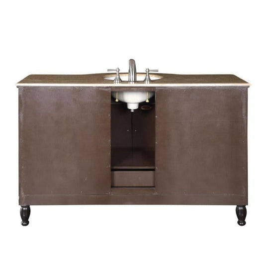 Silkroad Exclusive 58" Single Sink Dark Walnut Bathroom Vanity With Travertine Countertop and White Ceramic Undermount Sink - HYP-0717-T-UWC-58