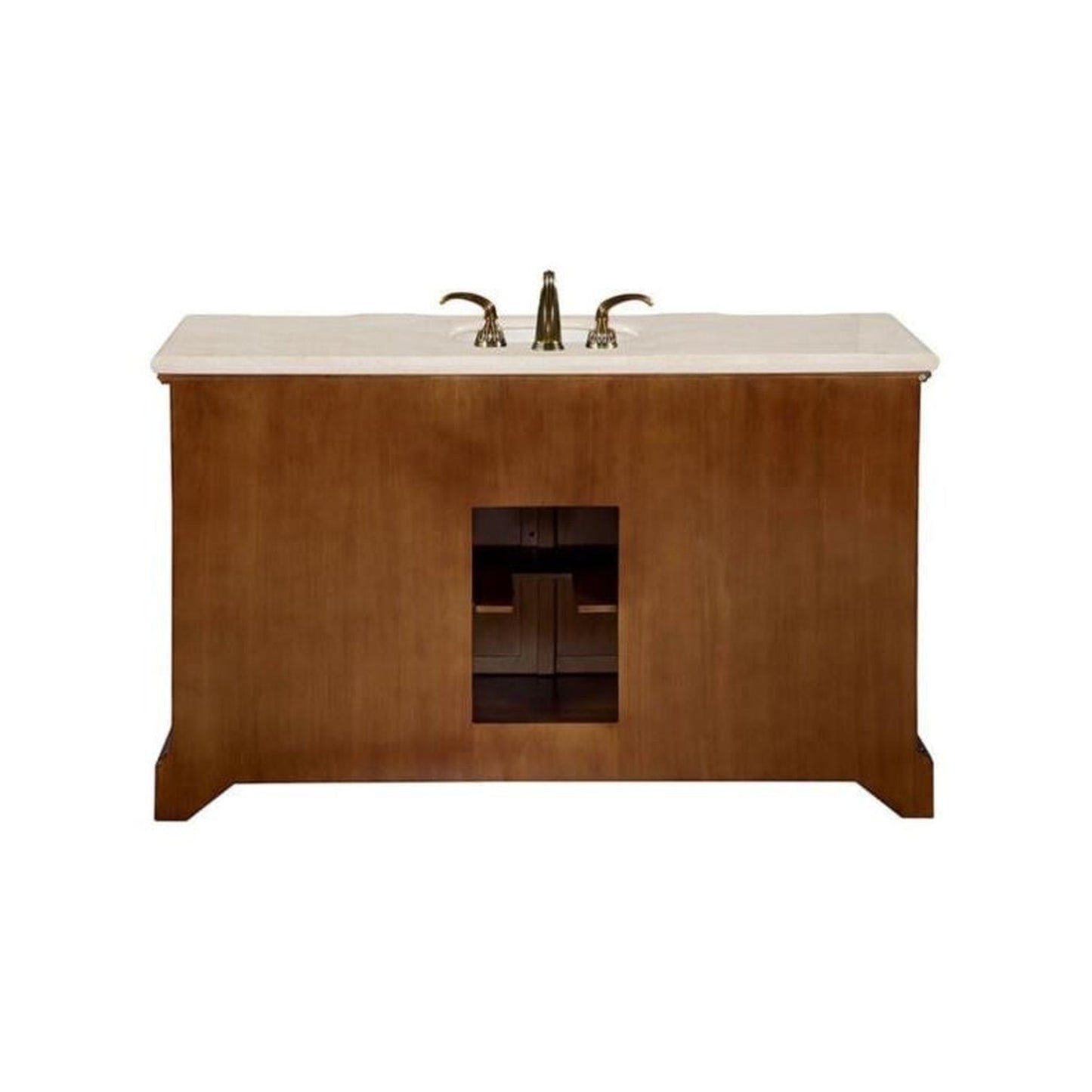 Silkroad Exclusive 59" Single Sink English Chestnut Vanity, Crema Marfil Marble Top, White Undermount Sink - WFH-0199-CM-UWC-58