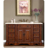 Silkroad Exclusive 59" Single Sink English Chestnut Bathroom Vanity With Crema Marfil Marble Countertop and White Ceramic Undermount Sink - WFH-0199-CM-UWC-58