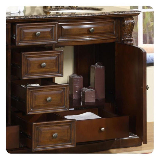 Silkroad Exclusive 60" Double Sink American Walnut Bathroom Vanity, Baltic Brown Granite Countertop, Ivory Ceramic Undermount Sink - HYP-0712-BB-UIC-60