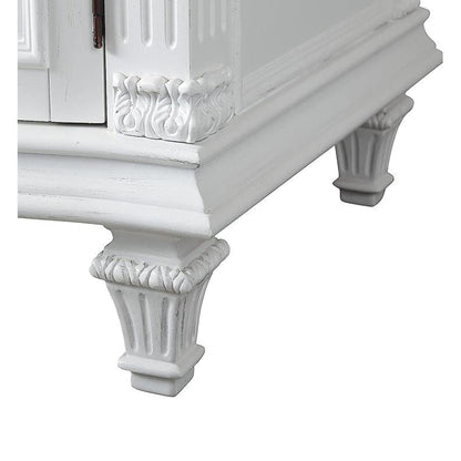 Silkroad Exclusive 60" Double Sink Antique White Bathroom Vanity With Carrara White Marble Countertop and White Ceramic Undermount Sink - V0313WW60D