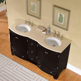 Silkroad Exclusive 60" Double Sink Dark Espresso Bathroom Vanity With Crema Marfil Marble Countertop and White Ceramic Undermount Sink -HYP-0703-CM-UWC-60