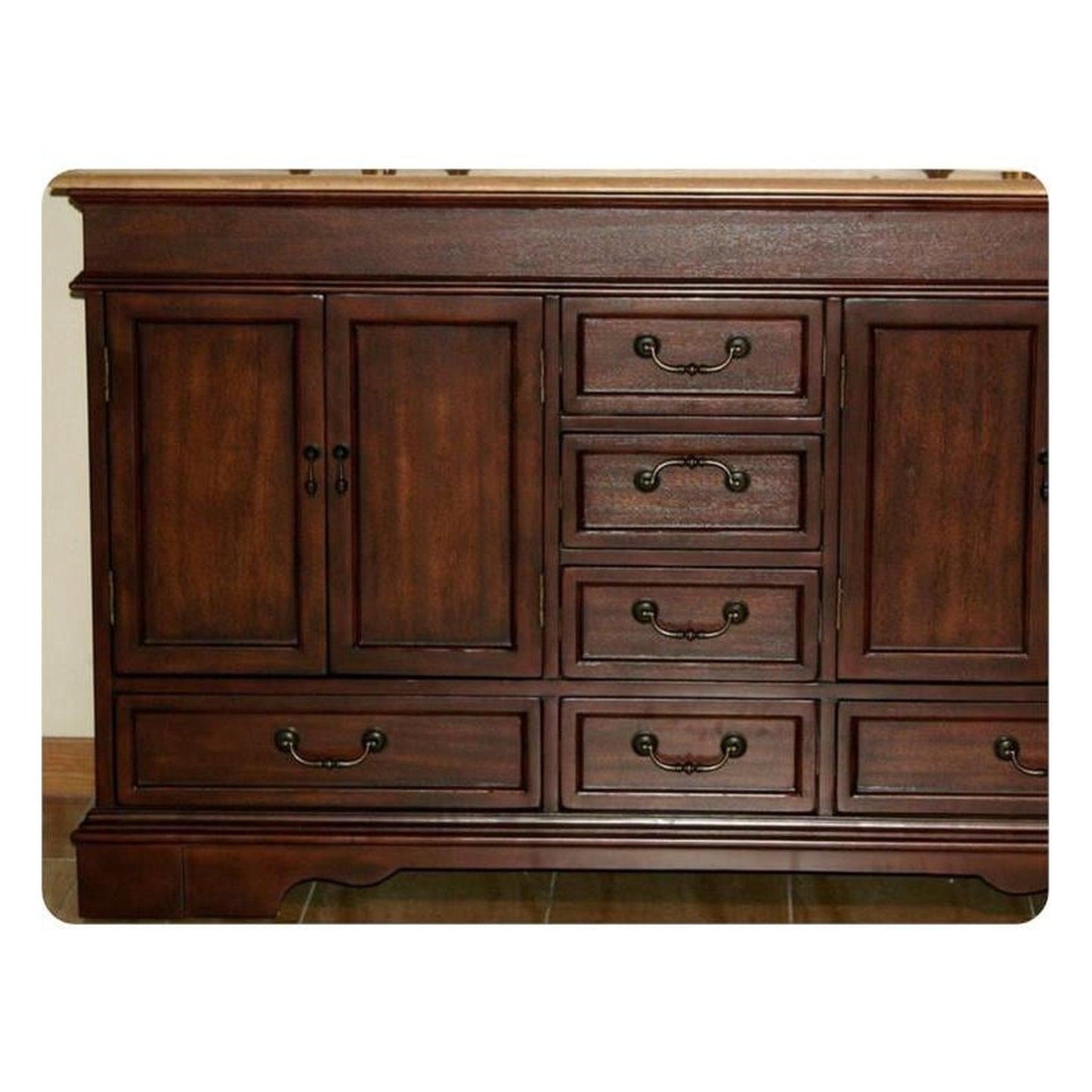 Silkroad Exclusive 60" Double Sink Red Chestnut Bathroom Vanity With Travertine Countertop and Ivory Ceramic Undermount Sink - HYP-0715-T-UIC-60