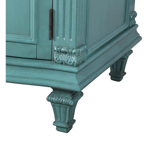 Silkroad Exclusive 60" Double Sink Retro Green Bathroom Vanity With Carrara White Marble Countertop and White Ceramic Undermount Sink -V0313NW60D