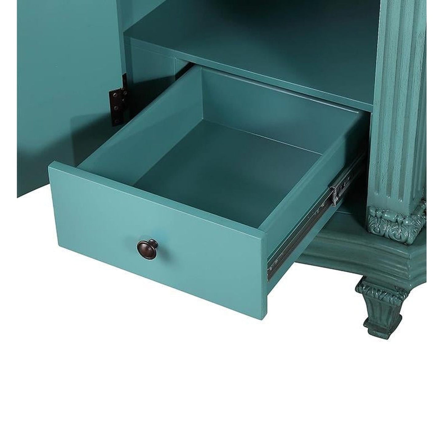 Silkroad Exclusive 60" Double Sink Retro Green Bathroom Vanity With Carrara White Marble Countertop and White Ceramic Undermount Sink -V0313NW60D