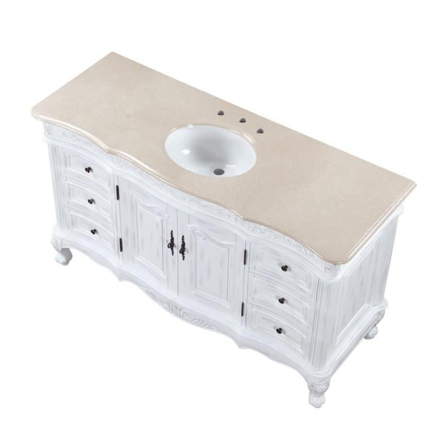 Silkroad Exclusive 60" Single Sink Antique White Bathroom Vanity - JB-0273-CM-UWC-60