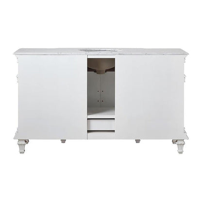 Silkroad Exclusive 60" Single Sink Antique White Bathroom Vanity With Carrara White Marble Countertop and White Ceramic Undermount Sink - V0277WW60C