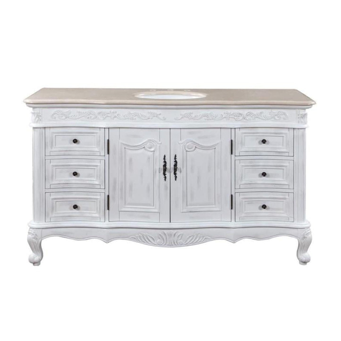 Silkroad Exclusive 60" Single Sink Antique White Bathroom Vanity - JB-0273-CM-UWC-60