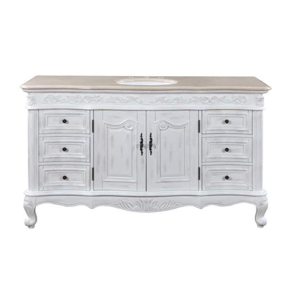 Silkroad Exclusive 60" Single Sink Antique White Bathroom Vanity - JB-0273-CM-UWC-60