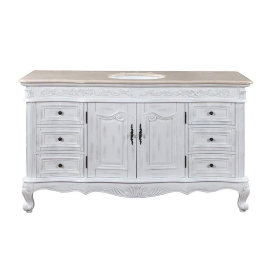 Silkroad Exclusive 60" Single Sink Antique White Bathroom Vanity - JB-0273-CM-UWC-60