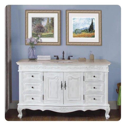 Silkroad Exclusive 60" Single Sink Antique White Bathroom Vanity - JB-0273-CM-UWC-60