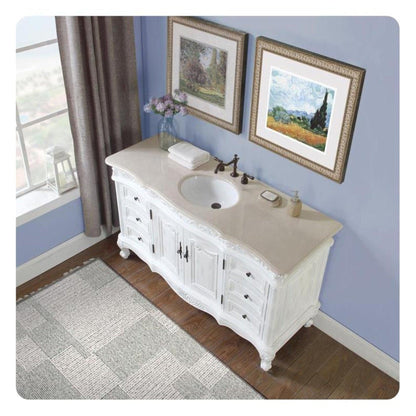 Silkroad Exclusive 60" Single Sink Antique White Bathroom Vanity - JB-0273-CM-UWC-60