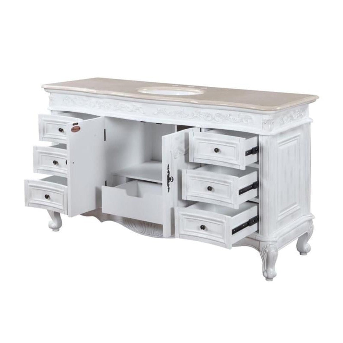 Silkroad Exclusive 60" Single Sink Antique White Bathroom Vanity - JB-0273-CM-UWC-60