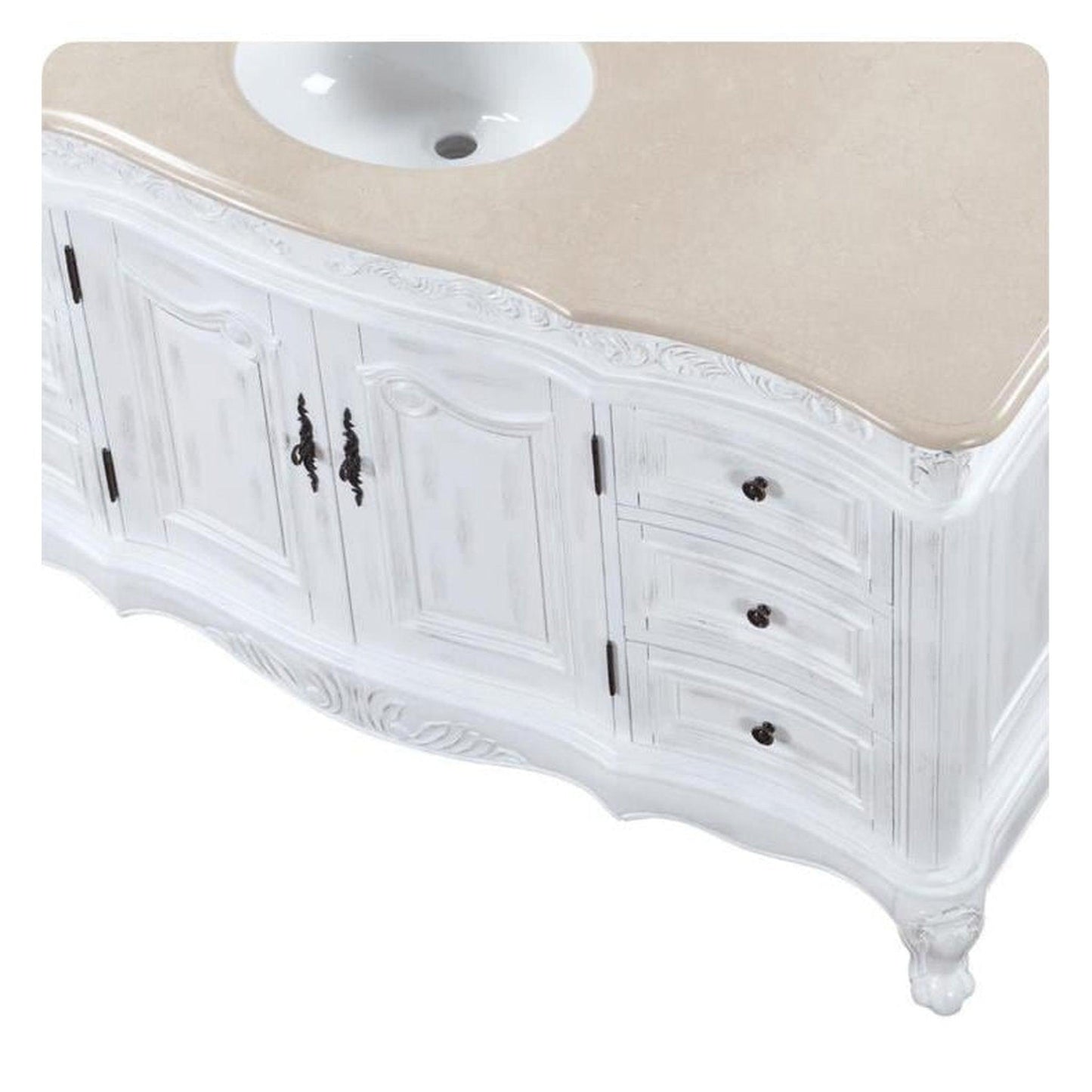 Silkroad Exclusive 60" Single Sink Antique White Bathroom Vanity - JB-0273-CM-UWC-60
