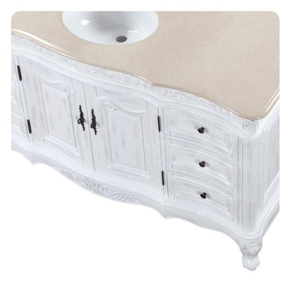 Silkroad Exclusive 60" Single Sink Antique White Bathroom Vanity - JB-0273-CM-UWC-60