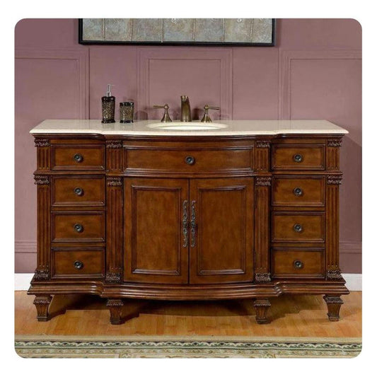 Silkroad Exclusive 60" Single Sink Brazilian Rosewood Bathroom Vanity With Crema Marfil Marble Countertop and White Ceramic Undermount Sink - HYP-0277-CM-UWC-60