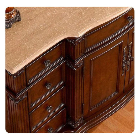 Silkroad Exclusive 60" Single Sink Brazilian Rosewood Bathroom Vanity With Travertine Countertop and White Ceramic Undermount Sink - HYP-0277-T-UWC-60