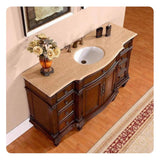 Silkroad Exclusive 60" Single Sink Brazilian Rosewood Bathroom Vanity With Travertine Countertop and White Ceramic Undermount Sink - HYP-0277-T-UWC-60