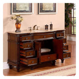 Silkroad Exclusive 60" Single Sink Brazilian Rosewood Bathroom Vanity With Travertine Countertop and White Ceramic Undermount Sink - HYP-0277-T-UWC-60