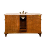 Silkroad Exclusive 60" Single Sink Brazilian Rosewood Bathroom Vanity With Travertine Countertop and White Ceramic Undermount Sink - HYP-0277-T-UWC-60