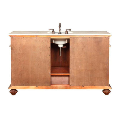 Silkroad Exclusive 60" Single Sink Red Chestnut Bathroom Vanity, Crema Marfil Marble Top, White Undermount Sink - FS-0268-CM-UWC-60