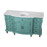 Silkroad Exclusive 60" Single Sink Retro Green Bathroom Vanity With Carrara White Marble Countertop and White Ceramic Undermount Sink - V0277NW60C