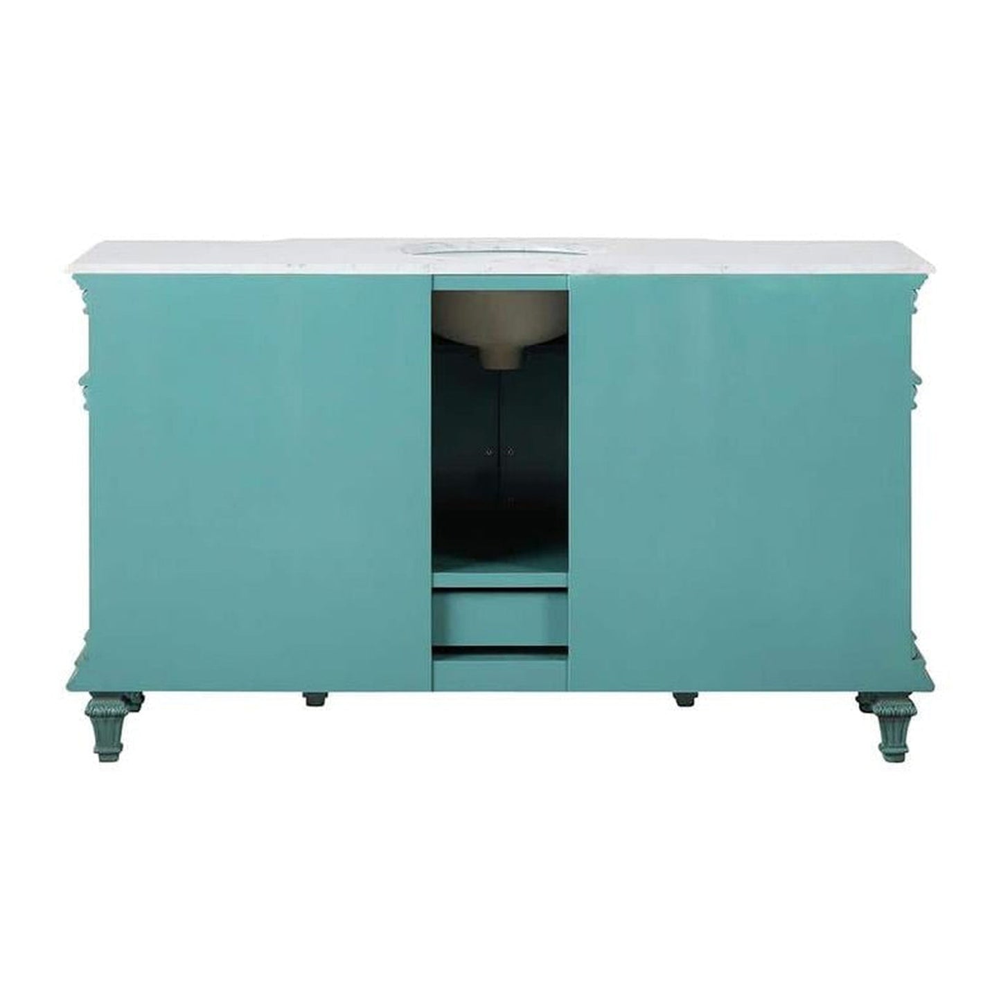 Silkroad Exclusive 60" Single Sink Retro Green Bathroom Vanity With Carrara White Marble Countertop and White Ceramic Undermount Sink - V0277NW60C