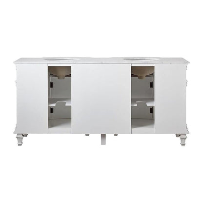 Silkroad Exclusive 60" Single Sink Antique White Bathroom Vanity With Carrara White Marble Countertop and White Ceramic Undermount Sink - V0299WW60C